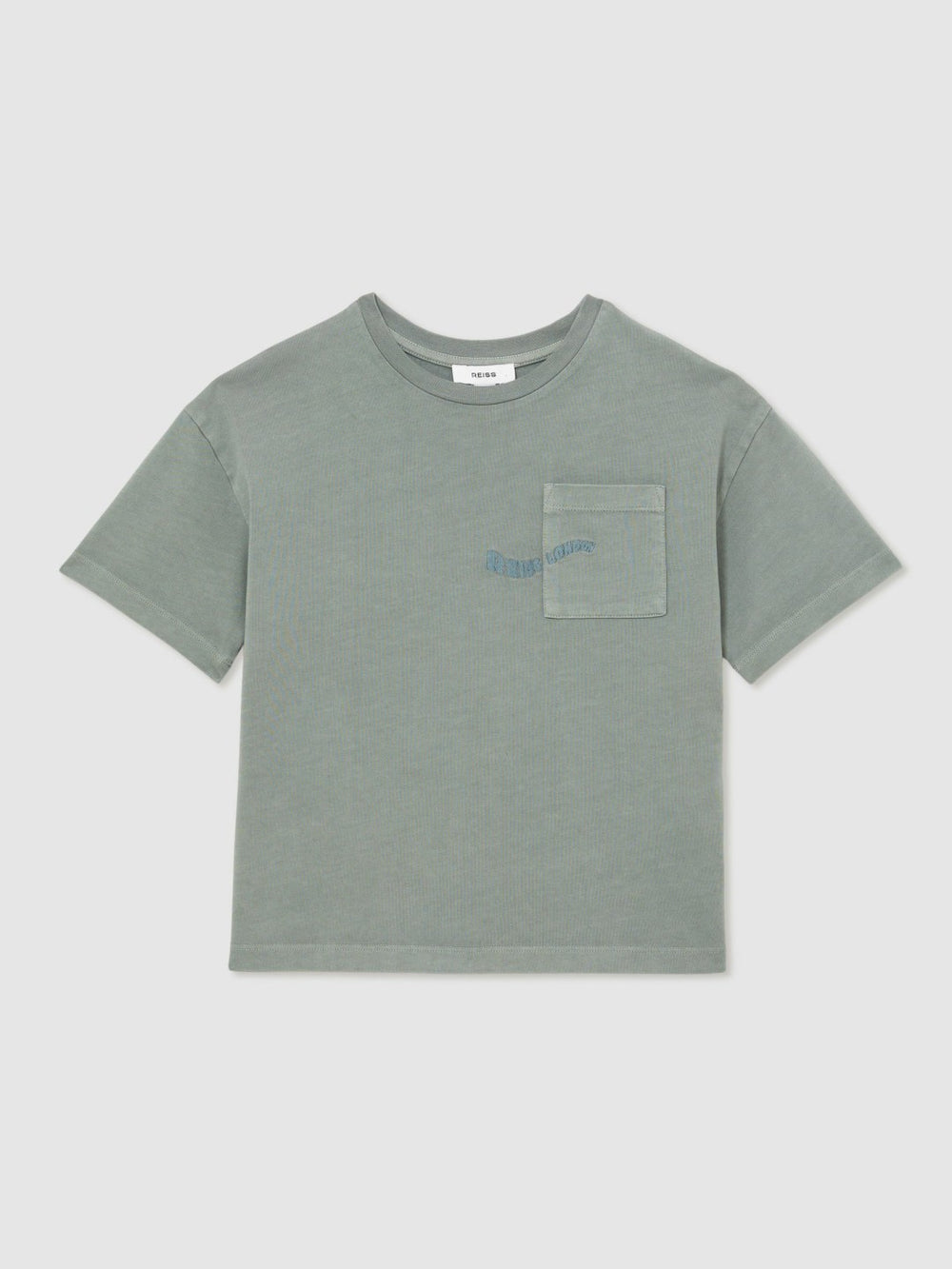 Reiss | 13-14 yrs Cotton Palm-Embroidery Oversize T-Shirt in Washed Sage