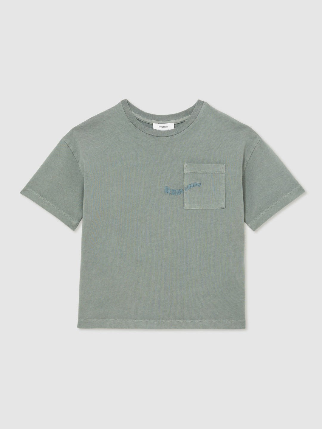 Reiss | 13-14 yrs Cotton Palm-Embroidery Oversize T-Shirt in Washed Sage