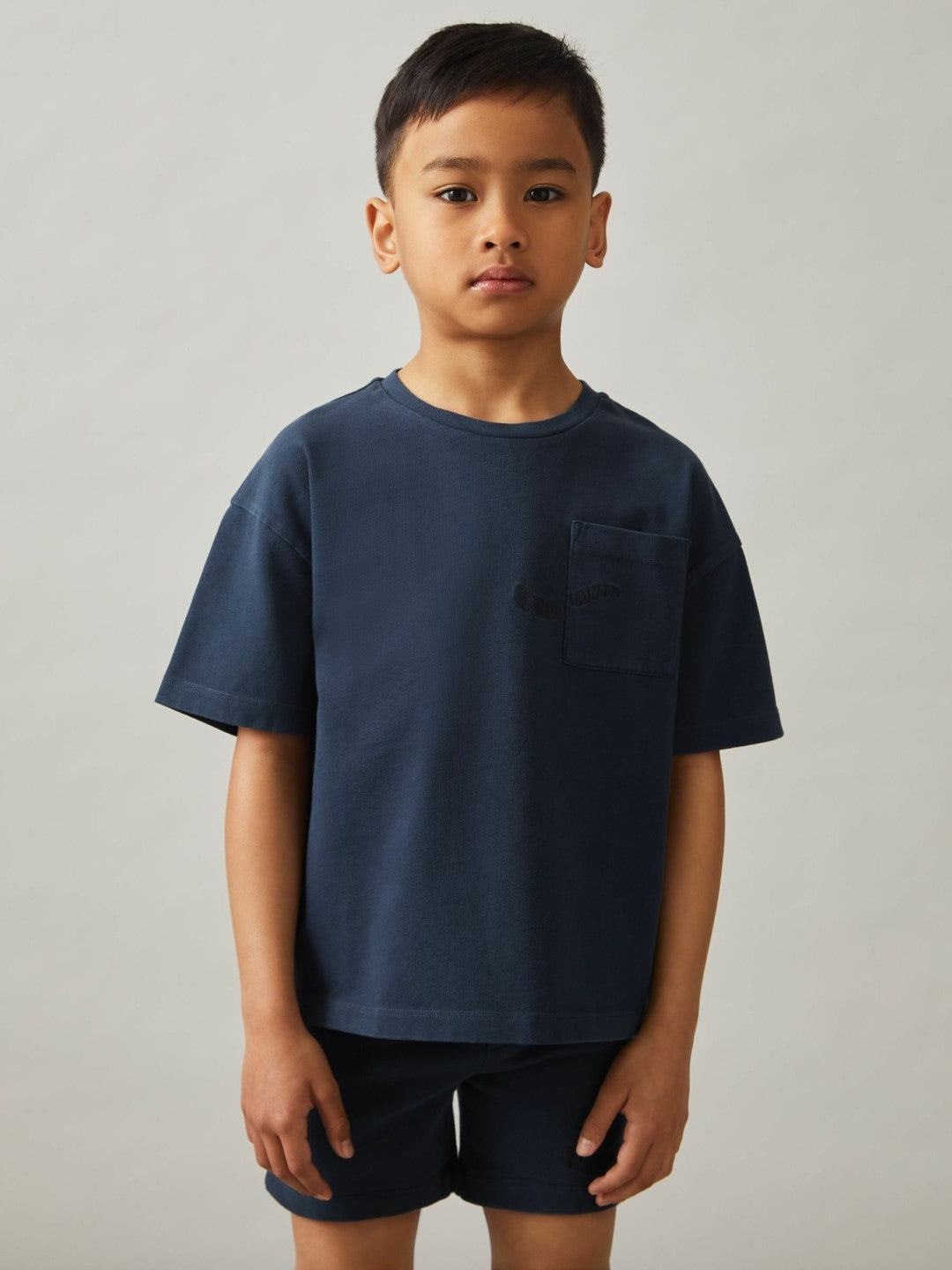 Reiss | 9-13 yrs Cotton Palm-Embroidery Oversize T-Shirt in Washed Navy