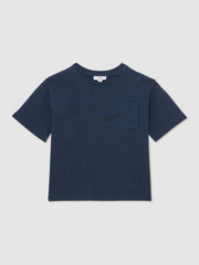 Reiss | 9-13 yrs Cotton Palm-Embroidery Oversize T-Shirt in Washed Navy