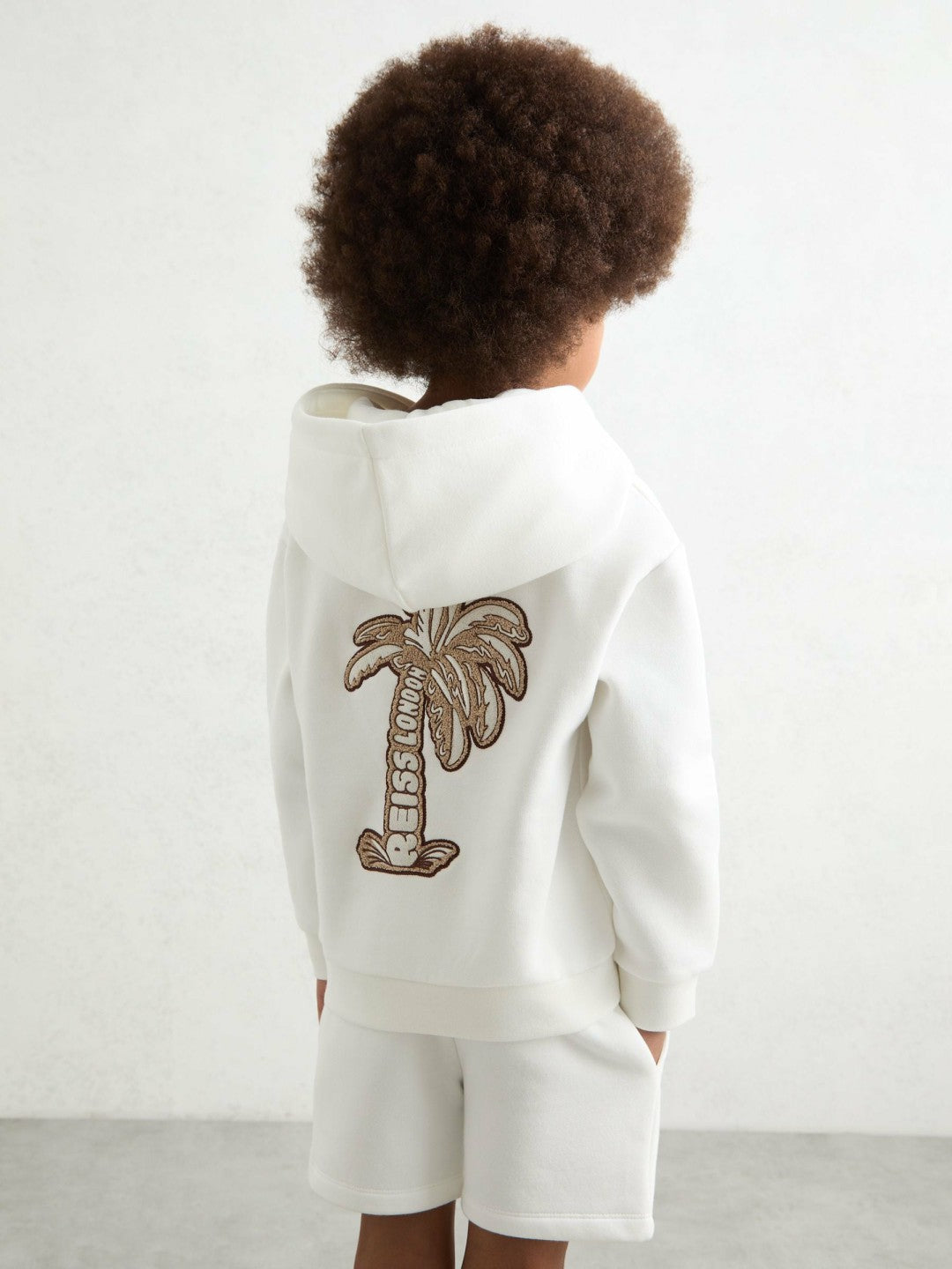 Reiss | 13-14 yrs Cotton-Blend Palm-Embroidered Hoodie in Off White
