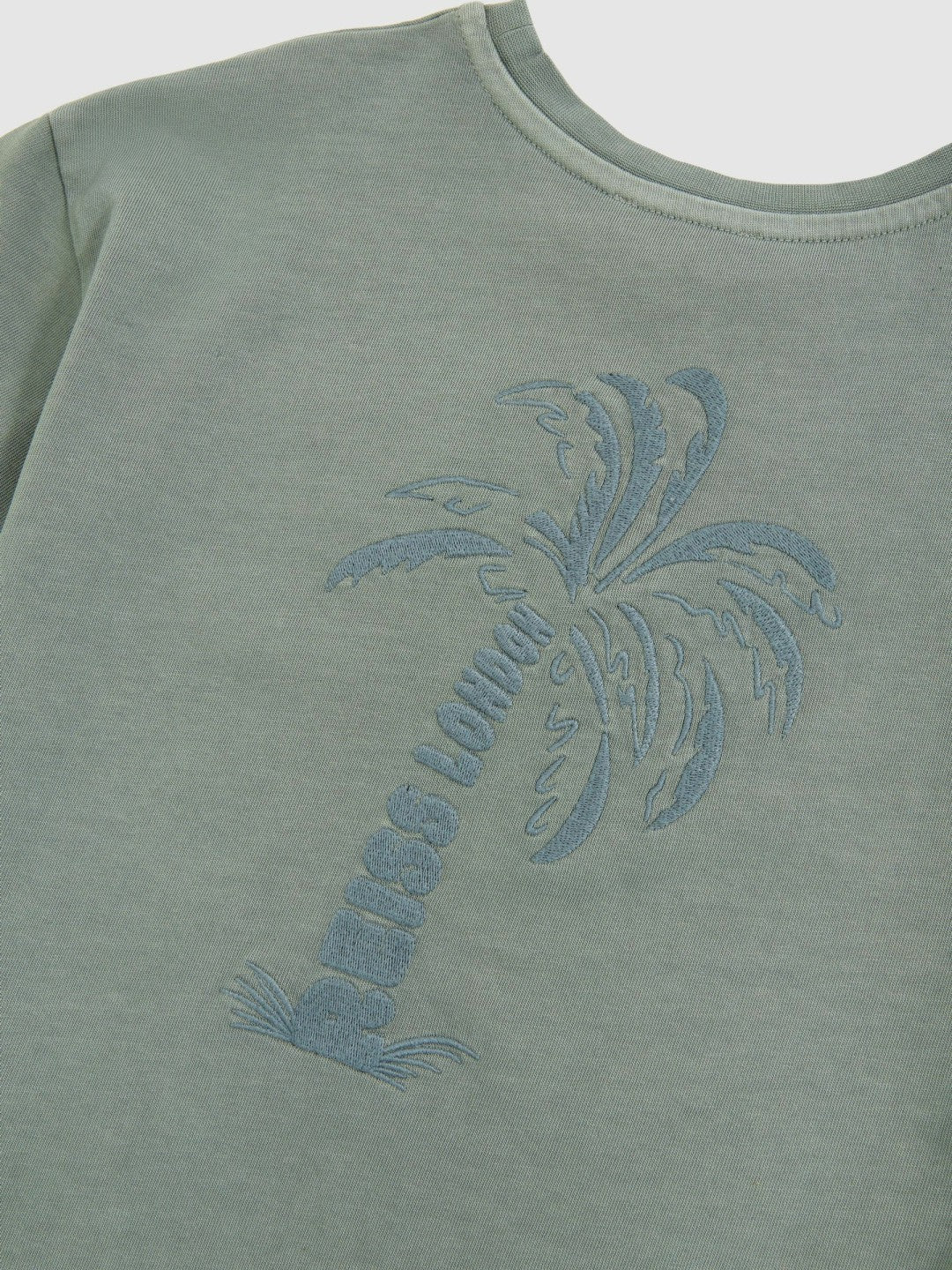 Reiss | 9-13 yrs Cotton Palm-Embroidery Oversize T-Shirt in Washed Sage