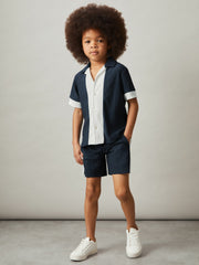 Reiss | 3-9 yrs Plissé Colour-Block Shirt in Navy/White
