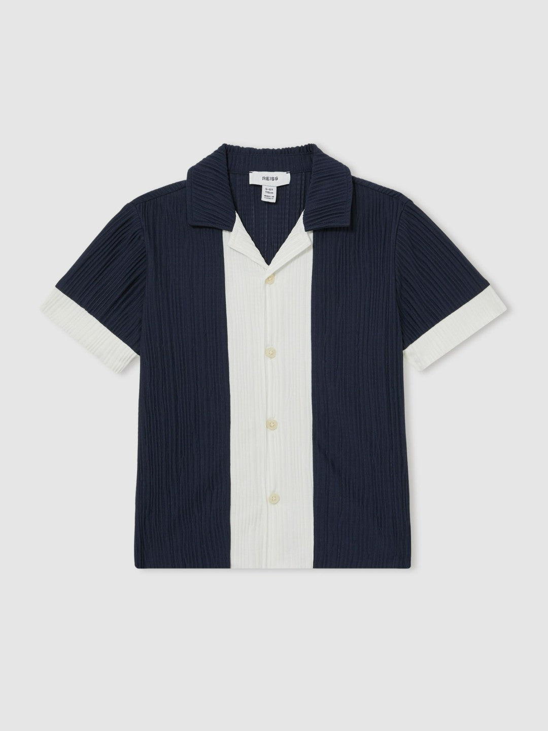 Reiss | 3-9 yrs Plissé Colour-Block Shirt in Navy/White