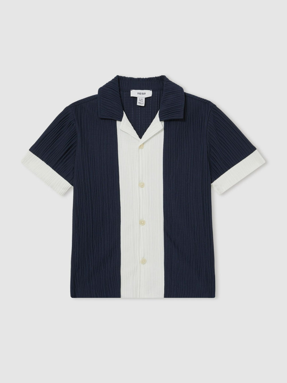 Reiss | 3-9 yrs Plissé Colour-Block Shirt in Navy/White