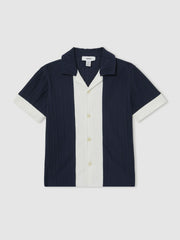 Reiss | 3-9 yrs Plissé Colour-Block Shirt in Navy/White