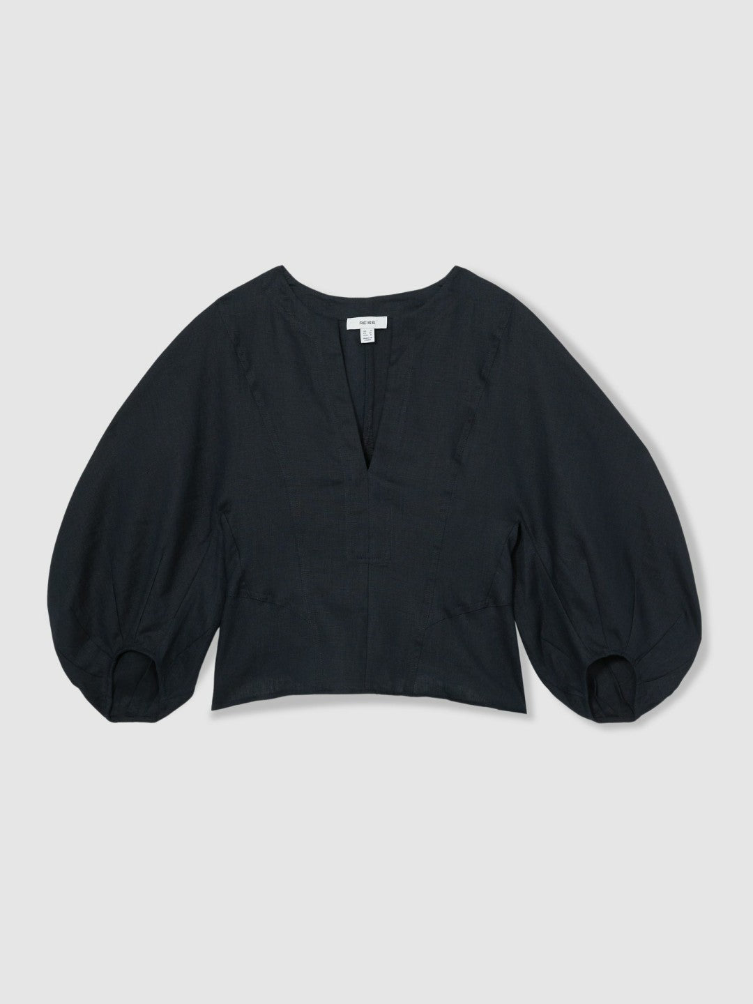 Reiss | Linen Balloon-Sleeve Top in Navy