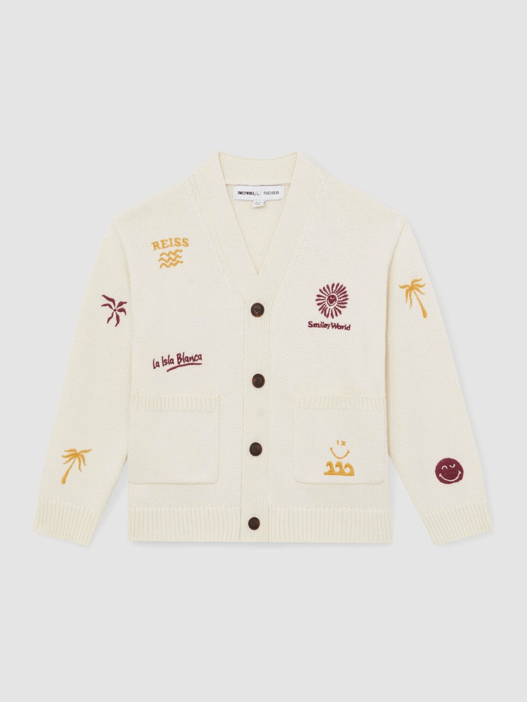 Reiss | 4-9 yrs SmileyWorld Embroidery Cardigan Unisex Fit in Off White