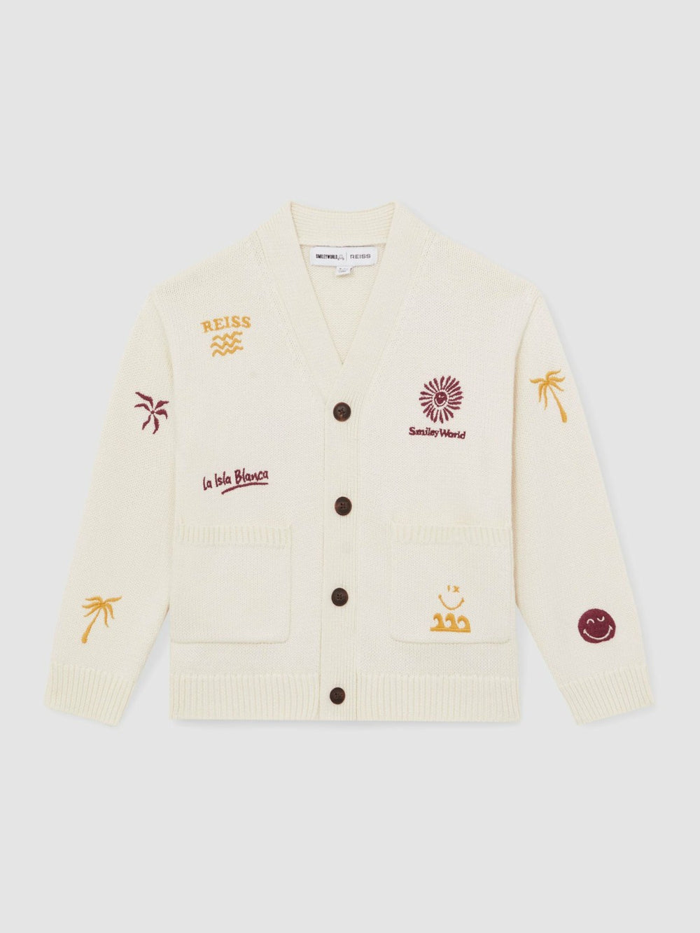 Reiss | 4-9 yrs SmileyWorld Embroidery Cardigan Unisex Fit in Off White