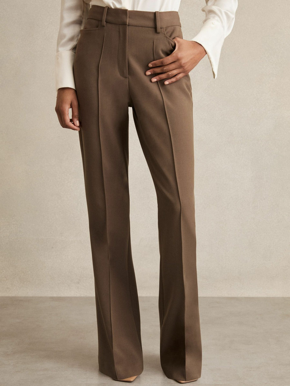 Reiss | Petite Flared Suit Trousers in Mink Neutral