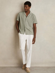 Reiss | Textured Stripe Cuban Collar Shirt in Sage/White
