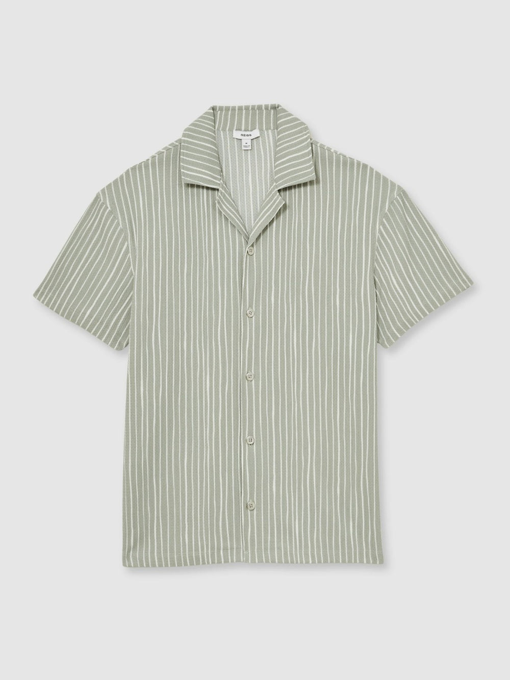Reiss | Textured Stripe Cuban Collar Shirt in Sage/White