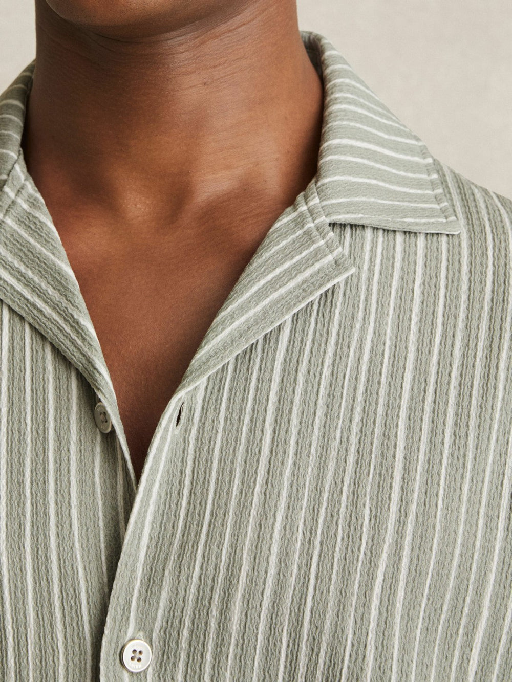Reiss | Textured Stripe Cuban Collar Shirt in Sage/White