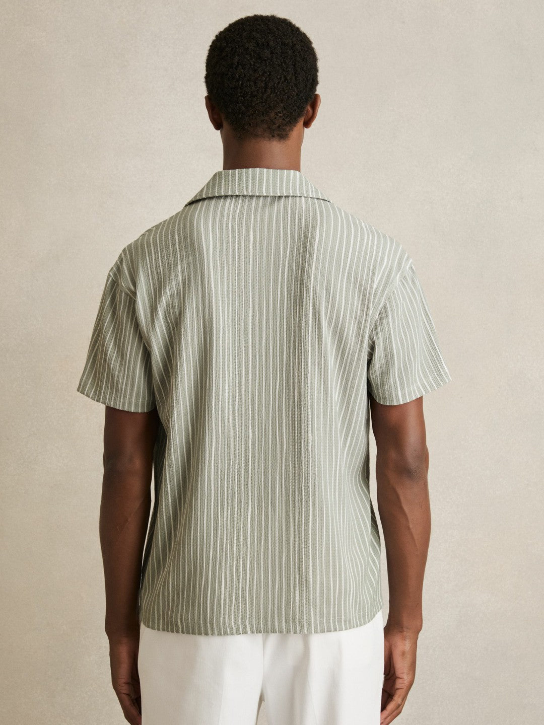 Reiss | Textured Stripe Cuban Collar Shirt in Sage/White