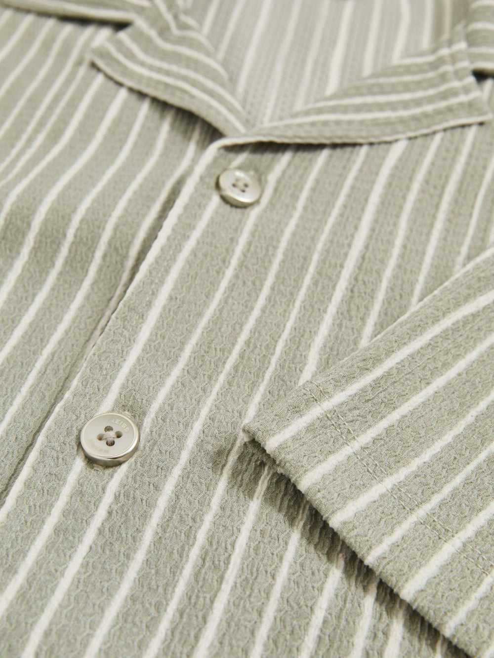 Reiss | Textured Stripe Cuban Collar Shirt in Sage/White