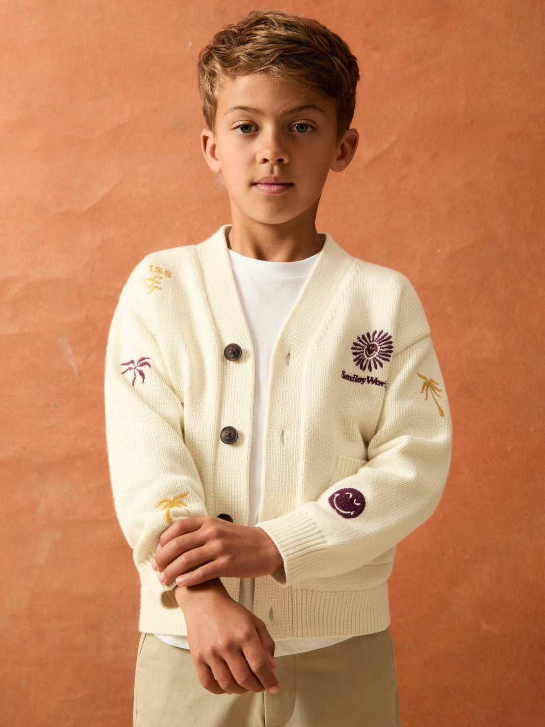 Reiss | 9-13 yrs SmileyWorld Embroidery Cardigan Unisex Fit in Off White