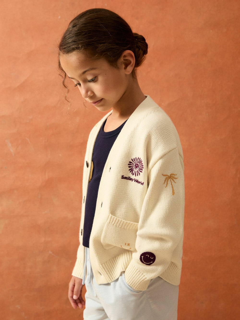 Reiss | 9-13 yrs SmileyWorld Embroidery Cardigan Unisex Fit in Off White