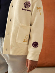 Reiss | 9-13 yrs SmileyWorld Embroidery Cardigan Unisex Fit in Off White