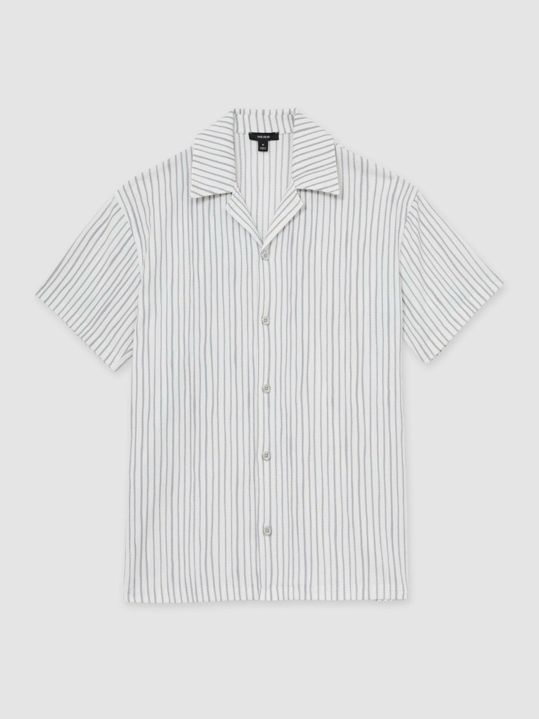 Reiss | Textured Stripe Cuban Collar Shirt in White/Soft Blue