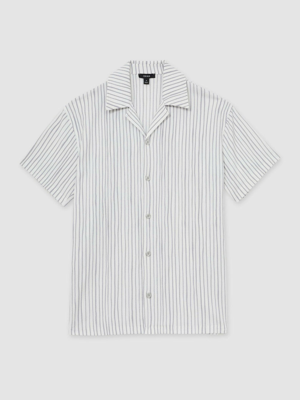 Reiss | Textured Stripe Cuban Collar Shirt in White/Soft Blue