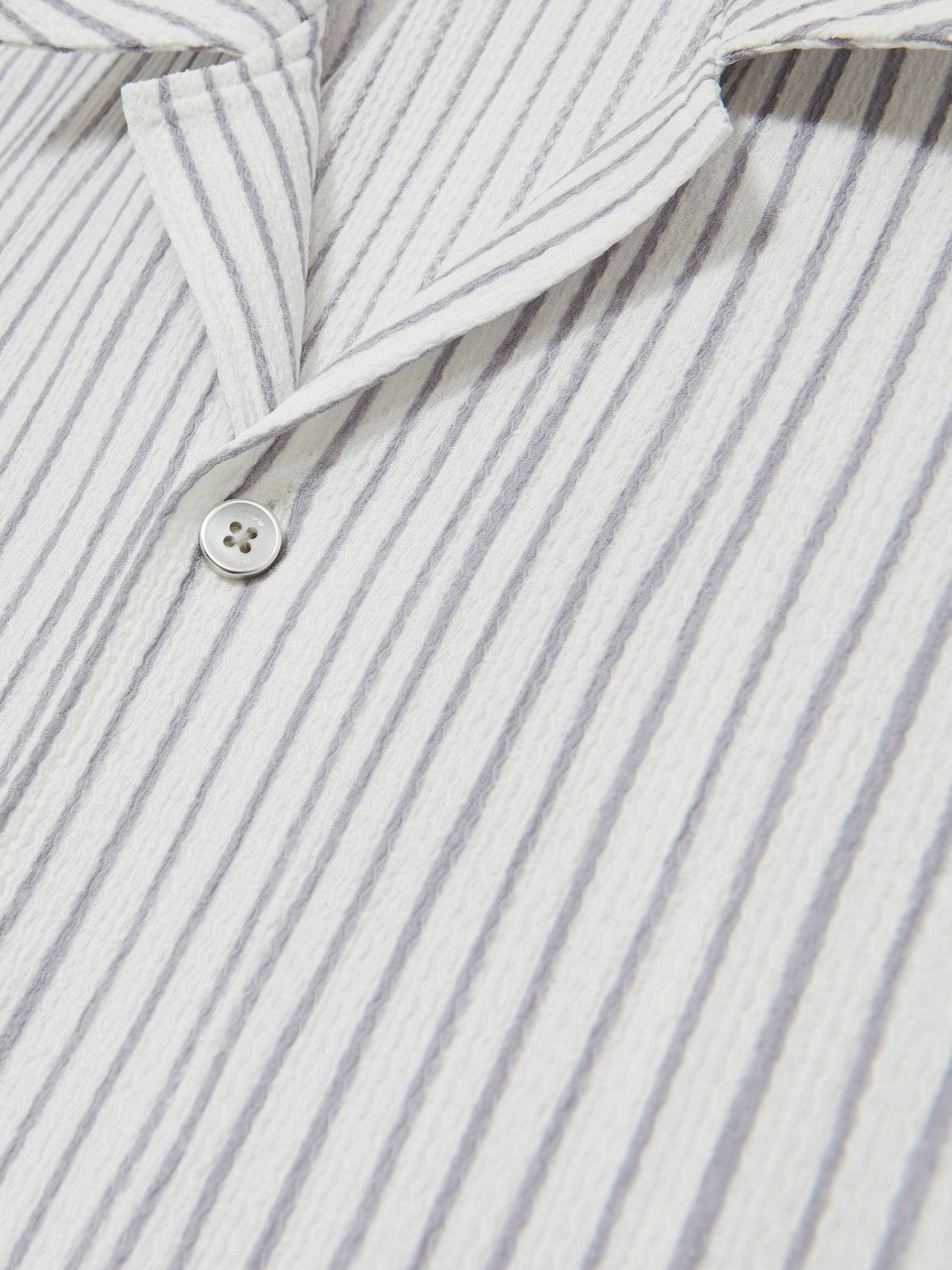 Reiss | Textured Stripe Cuban Collar Shirt in White/Soft Blue