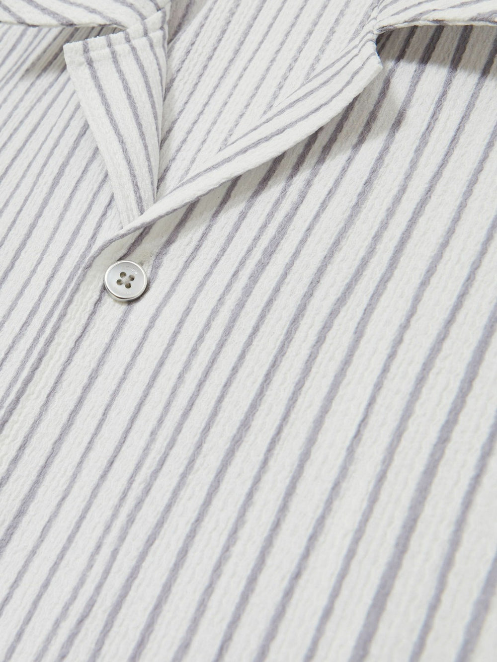 Reiss | Textured Stripe Cuban Collar Shirt in White/Soft Blue