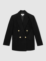 Reiss | Oversized Double-Breasted Blazer Linen-Blend in Black