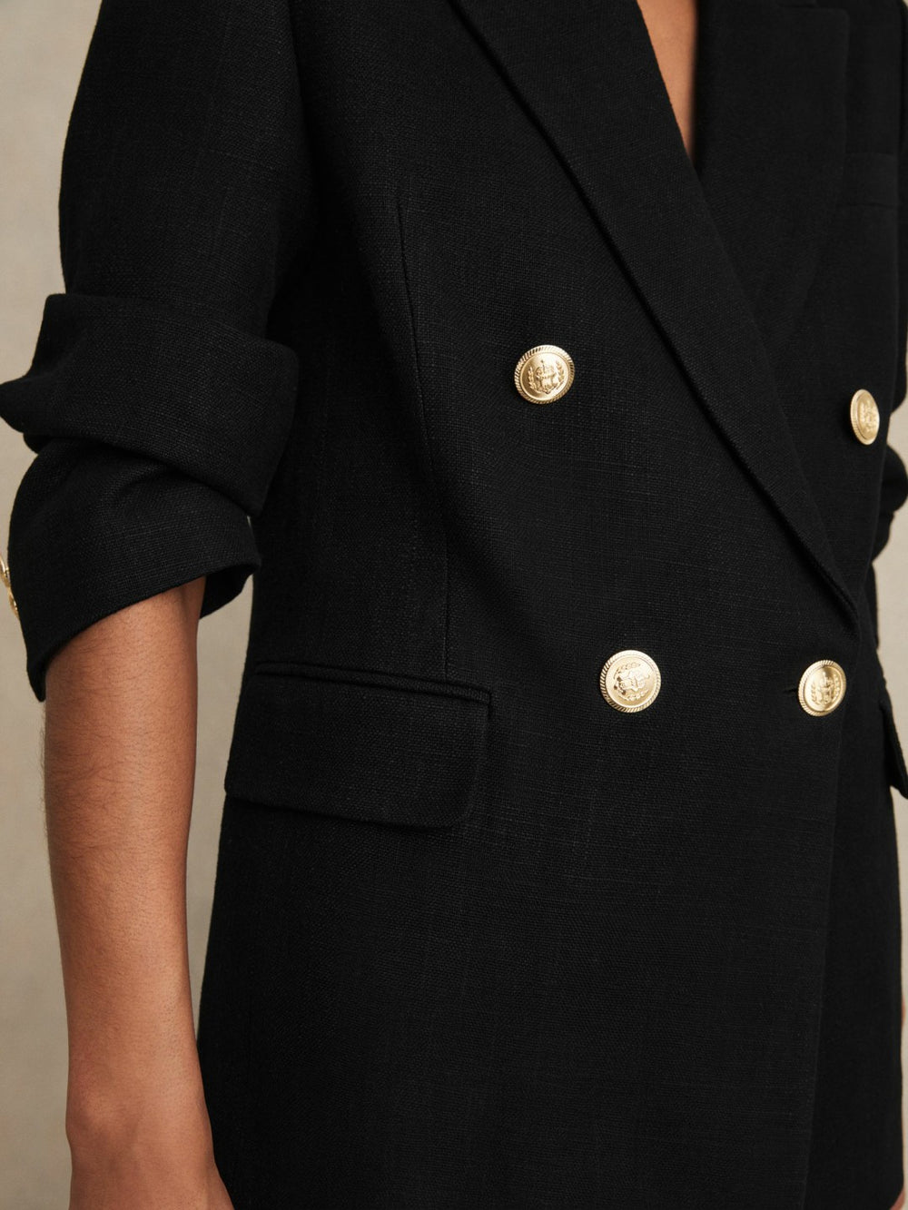 Reiss | Oversized Double-Breasted Blazer Linen-Blend in Black