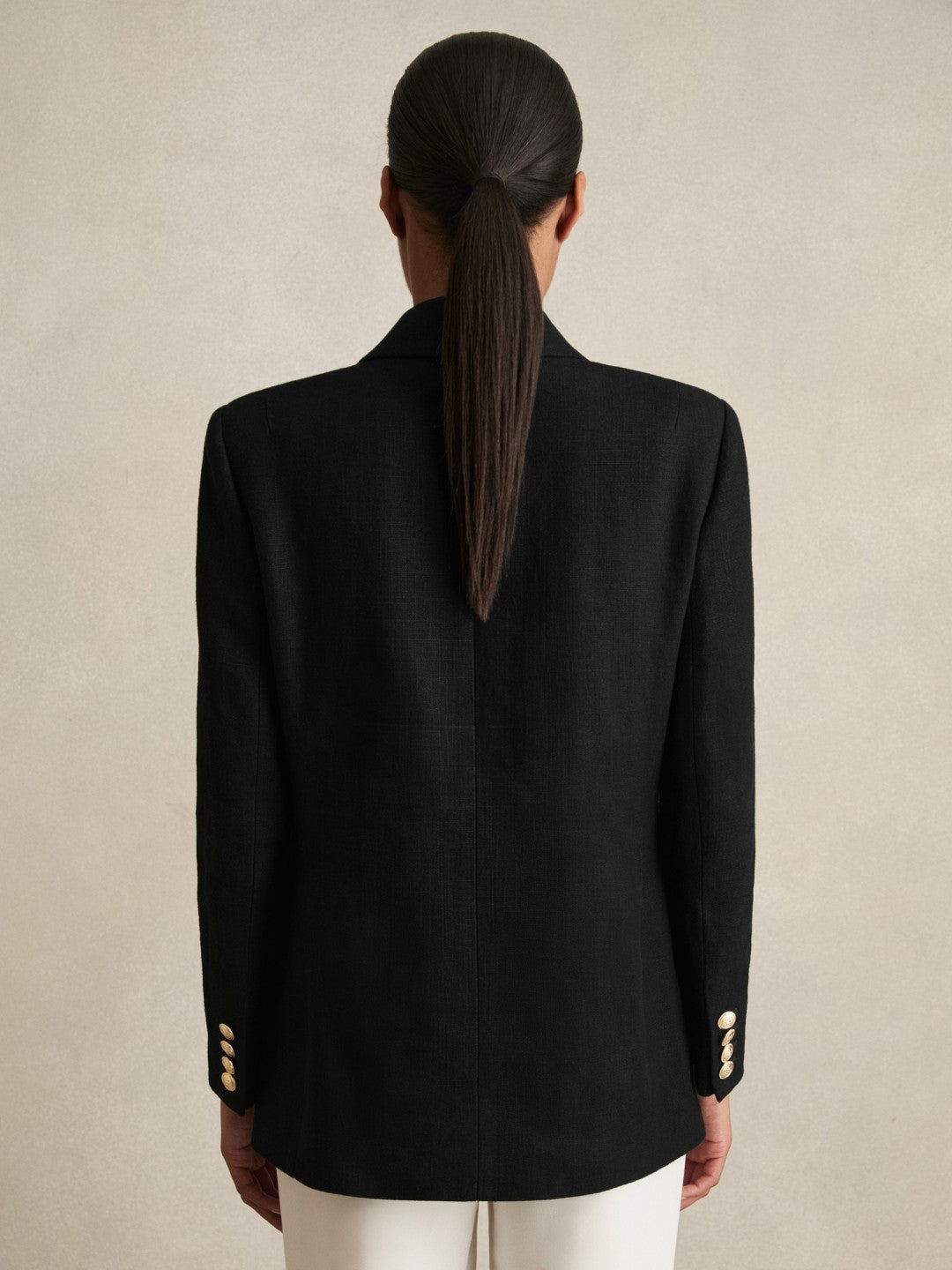 Reiss | Oversized Double-Breasted Blazer Linen-Blend in Black