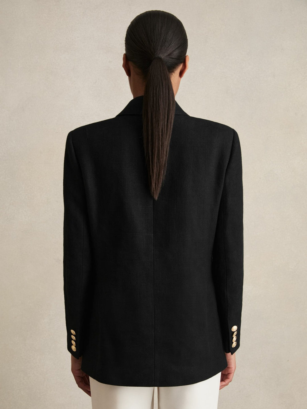 Reiss | Oversized Double-Breasted Blazer Linen-Blend in Black