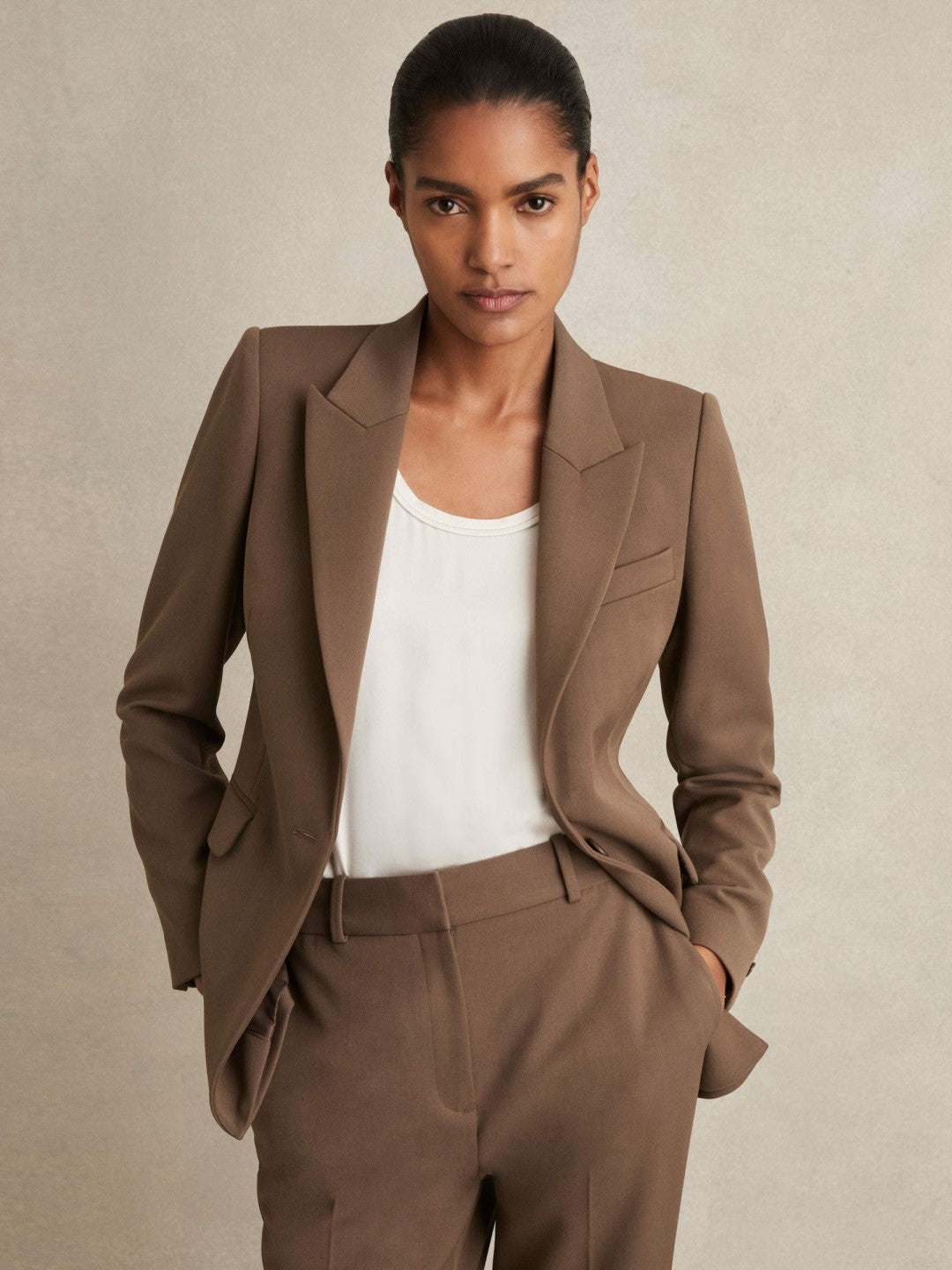 Reiss | Petite Tailored Single Breasted Suit Blazer in Mink Neutral