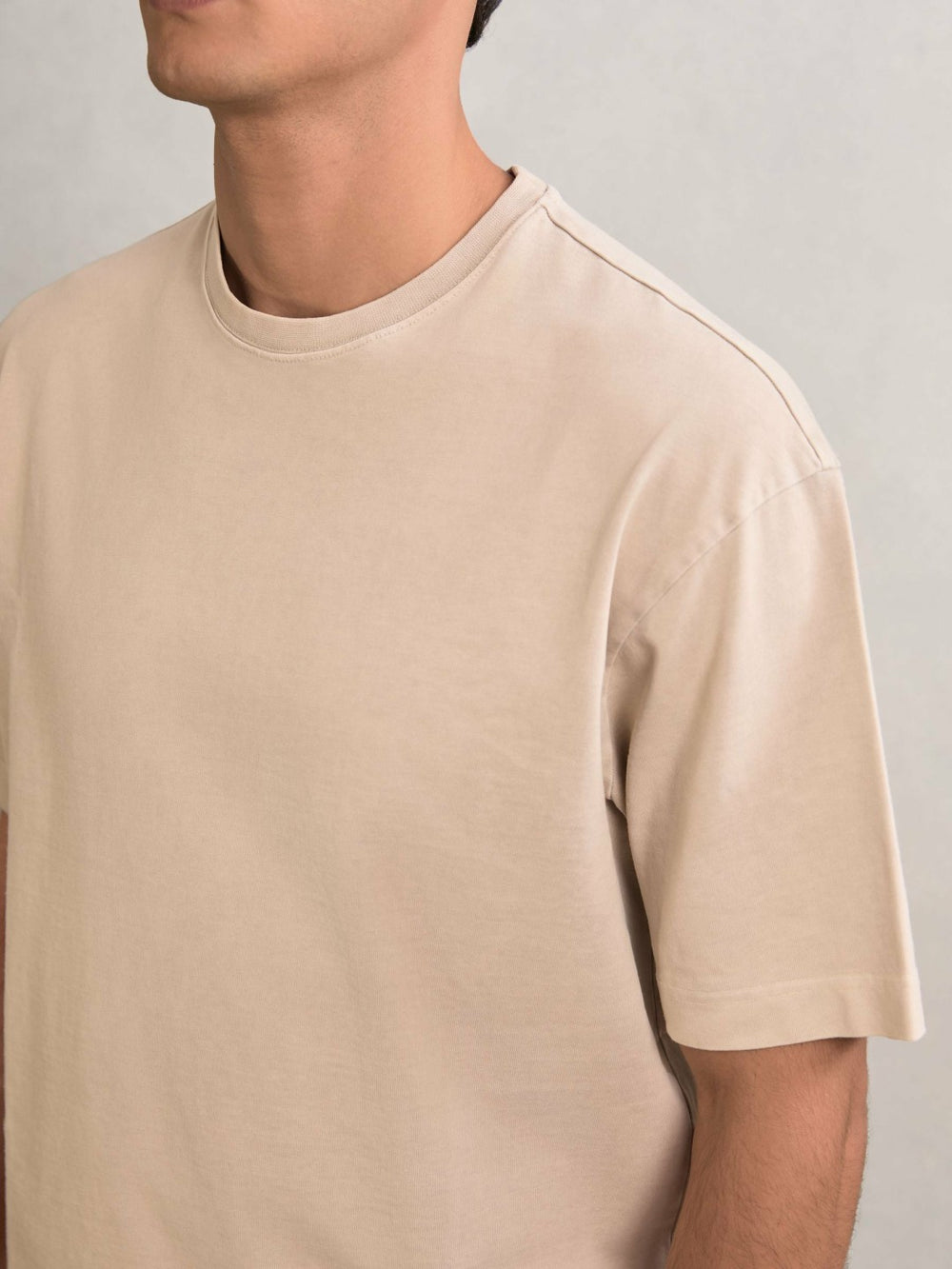Reiss | Cotton Garment-Dyed Oversize T-Shirt in Oatmeal