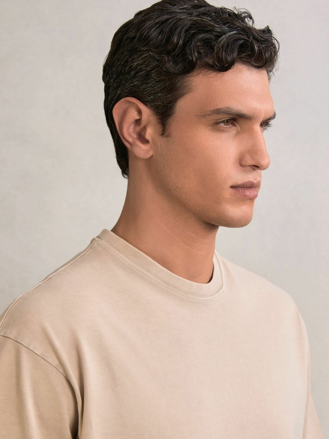 Reiss | Cotton Garment-Dyed Oversize T-Shirt in Oatmeal