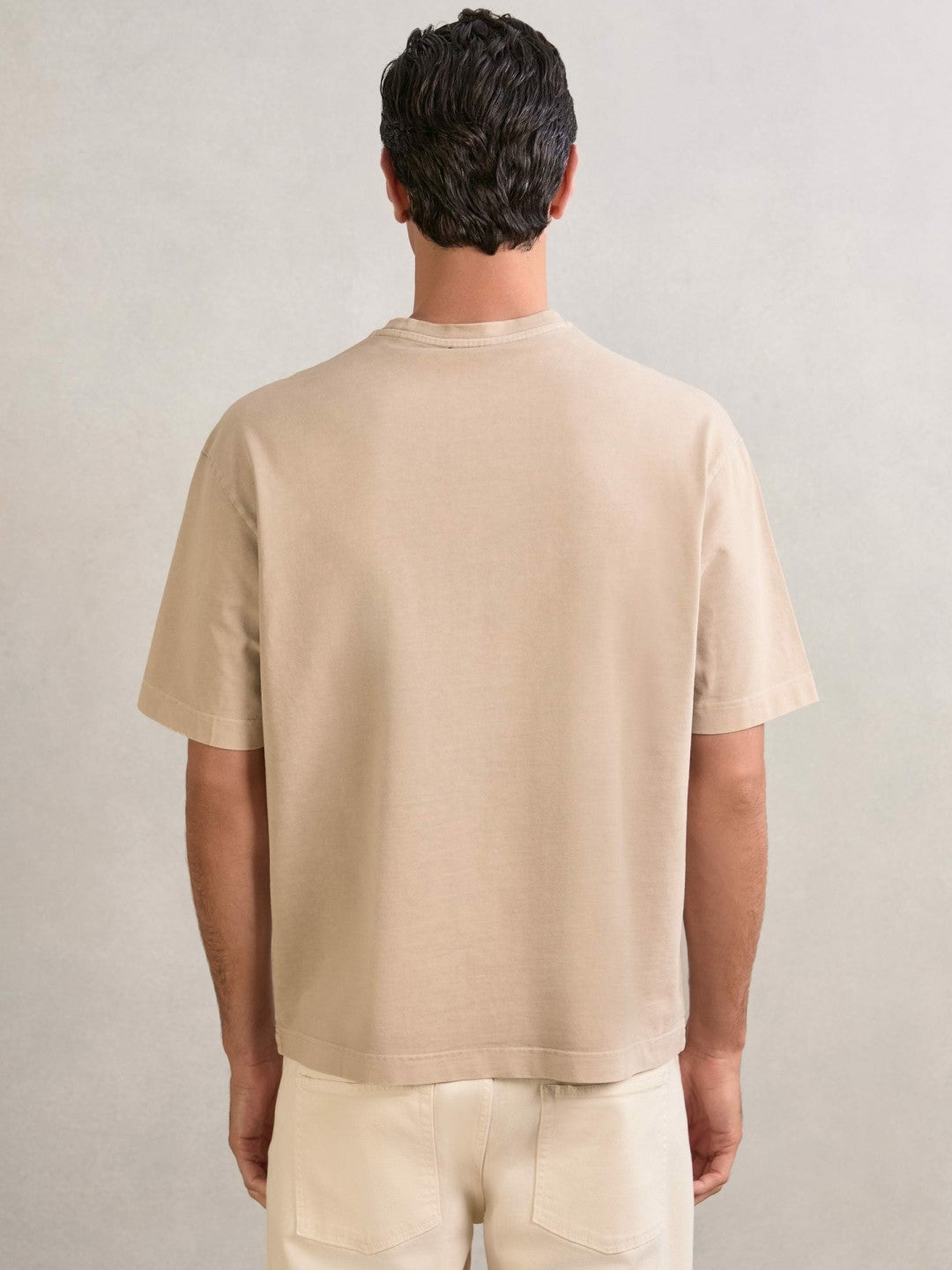 Reiss | Cotton Garment-Dyed Oversize T-Shirt in Oatmeal