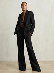 Reiss | Wool-Blend Wide-Leg Suit Trousers in Black