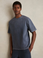 Reiss | Cotton Garment-Dyed Oversize T-Shirt in Indigo Blue