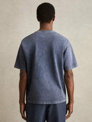 Reiss | Cotton Garment-Dyed Oversize T-Shirt in Indigo Blue