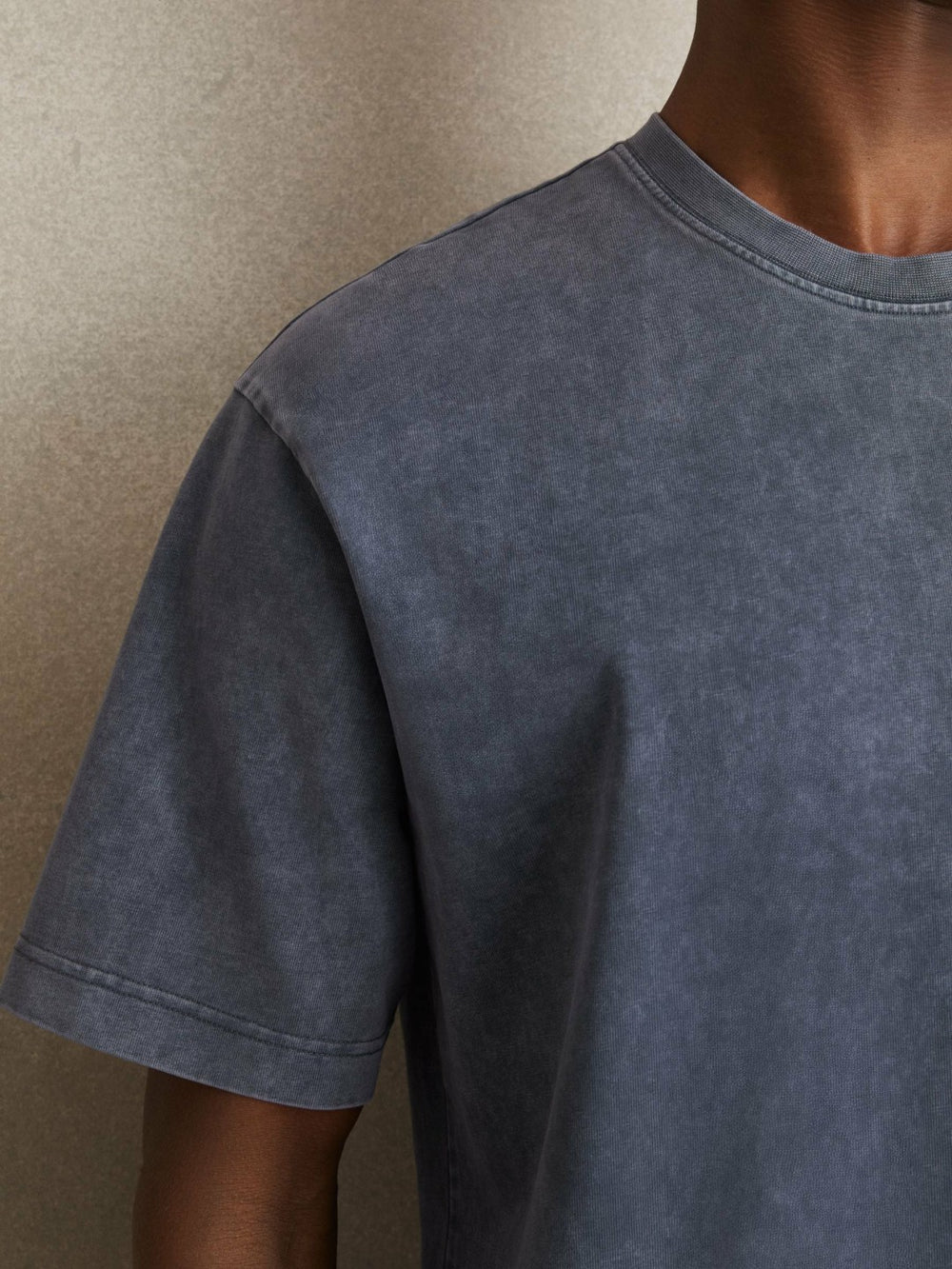 Reiss | Cotton Garment-Dyed Oversize T-Shirt in Indigo Blue
