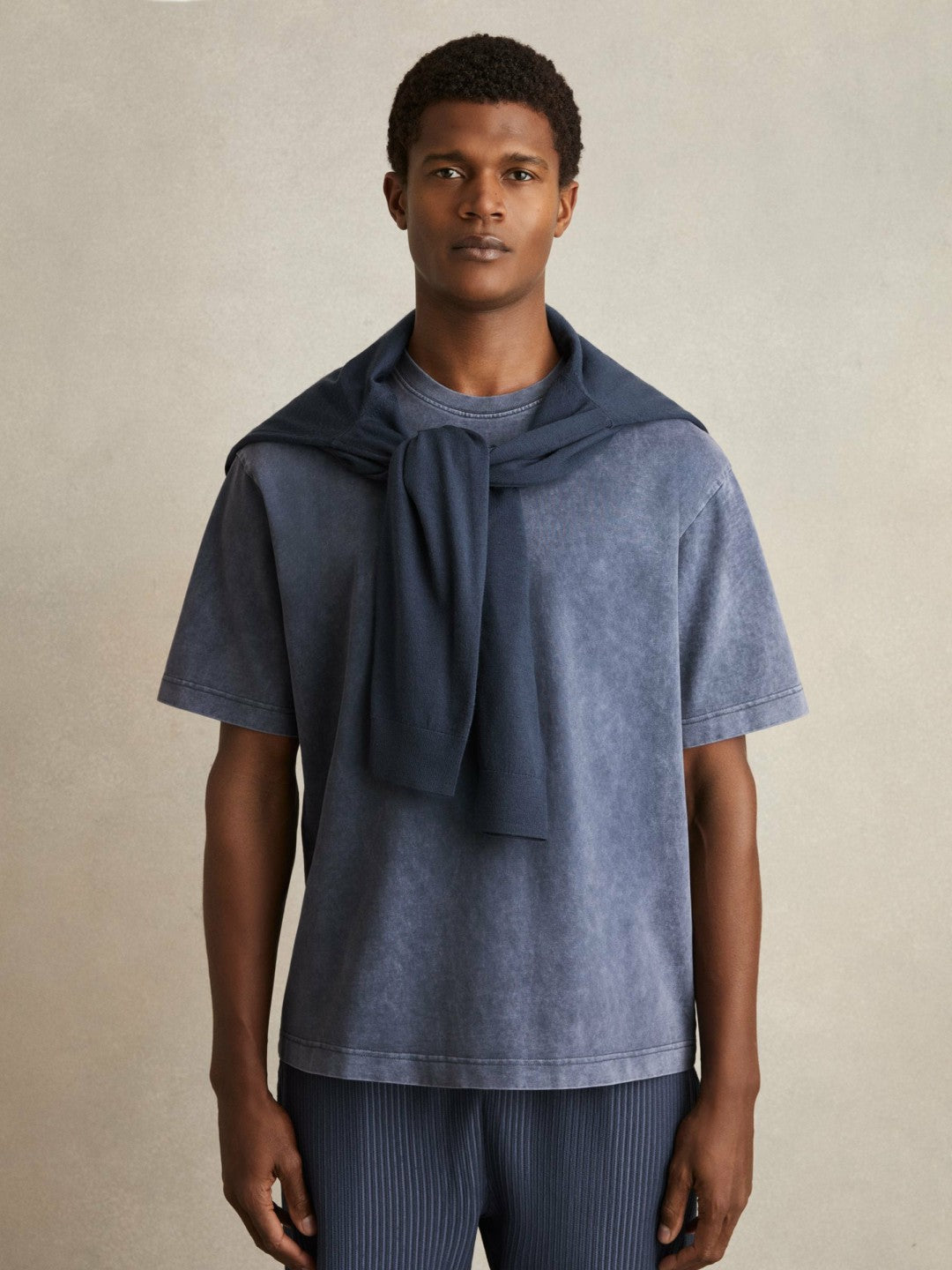 Reiss | Cotton Garment-Dyed Oversize T-Shirt in Indigo Blue