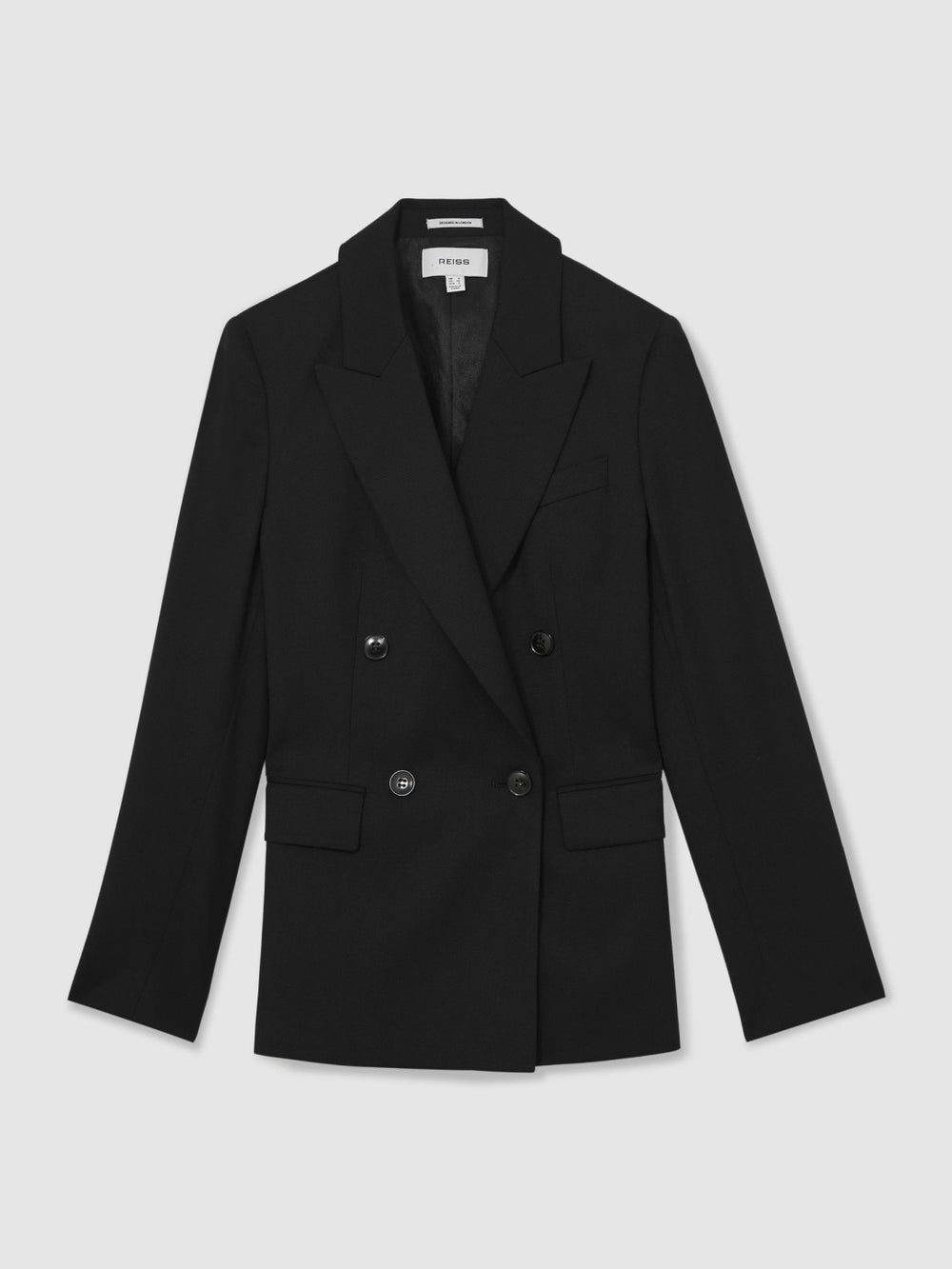 Reiss | Wool Blend Double Breasted Suit Blazer in Black