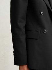 Reiss | Wool Blend Double Breasted Suit Blazer in Black