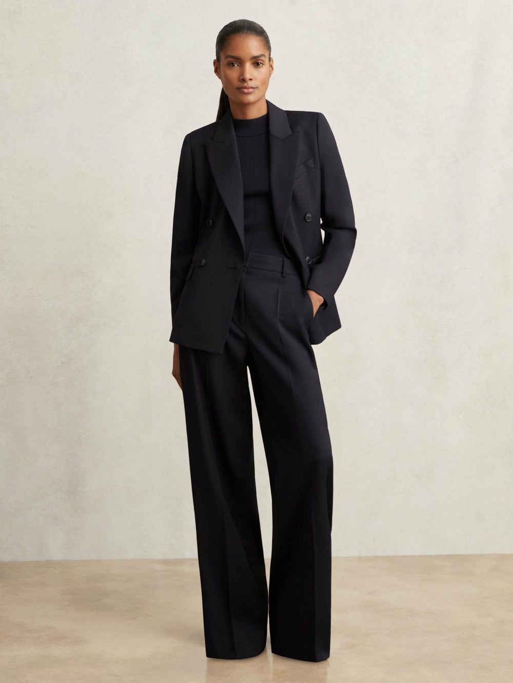 Reiss | Petite Wool Blend Double Breasted Suit Blazer in Navy