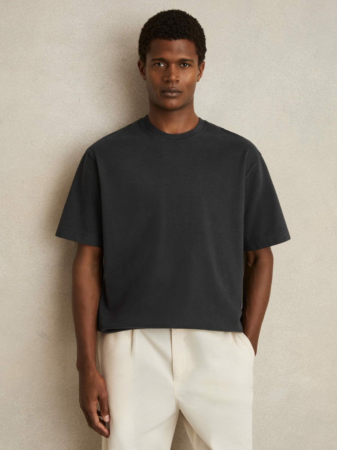 Reiss | Cotton Garment-Dyed Oversize T-Shirt in Washed Black