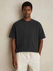 Reiss | Cotton Garment-Dyed Oversize T-Shirt in Washed Black