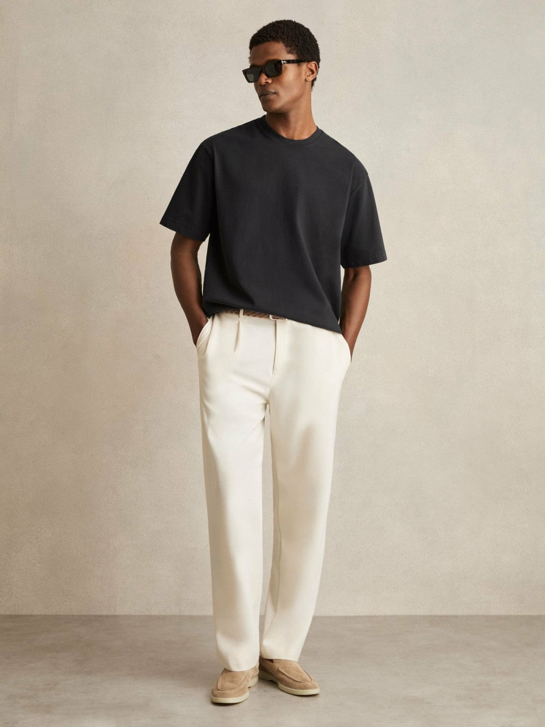 Reiss | Cotton Garment-Dyed Oversize T-Shirt in Washed Black