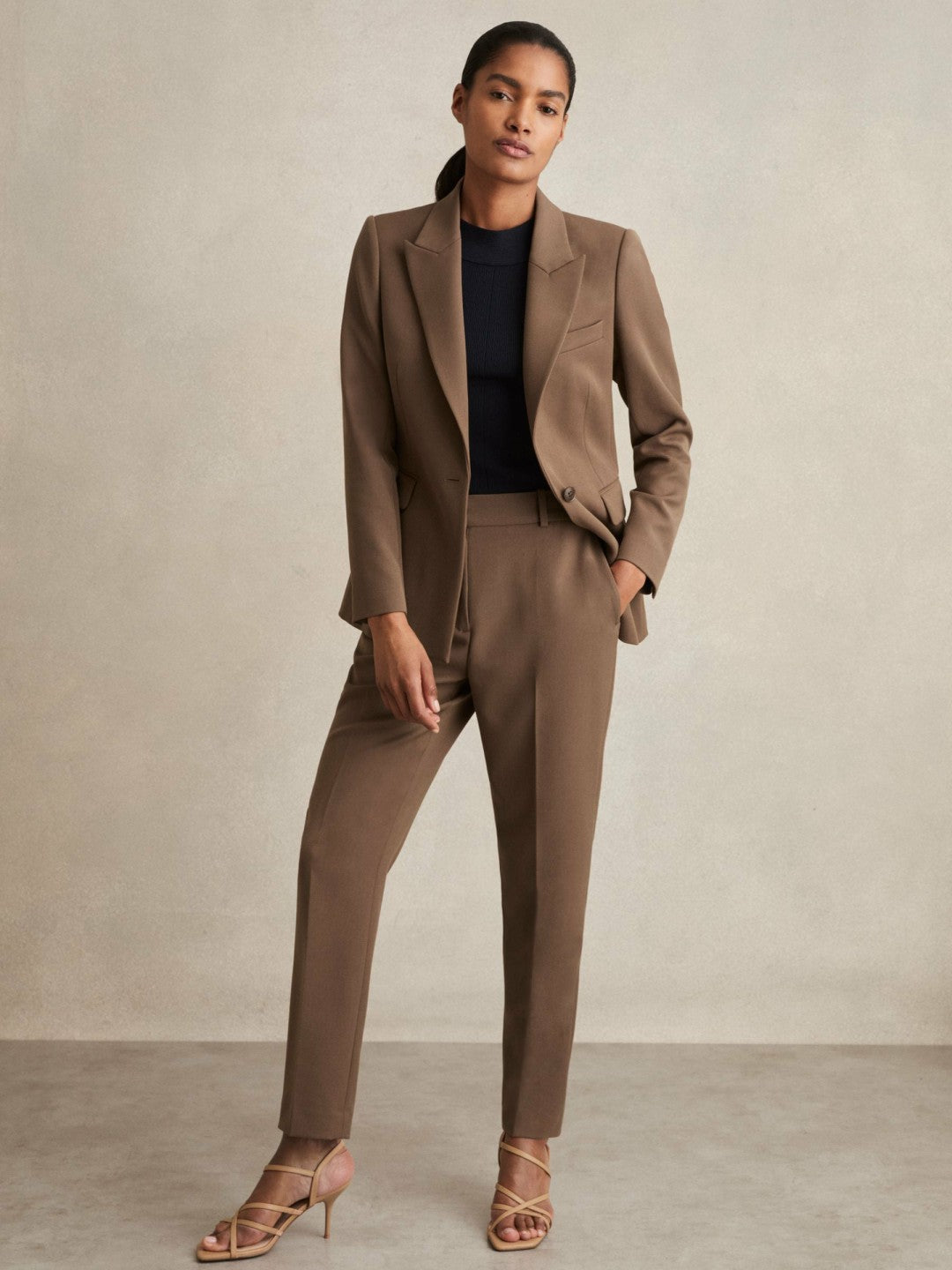 Reiss | Petite Slim Fit Suit Trousers in Mink Neutral