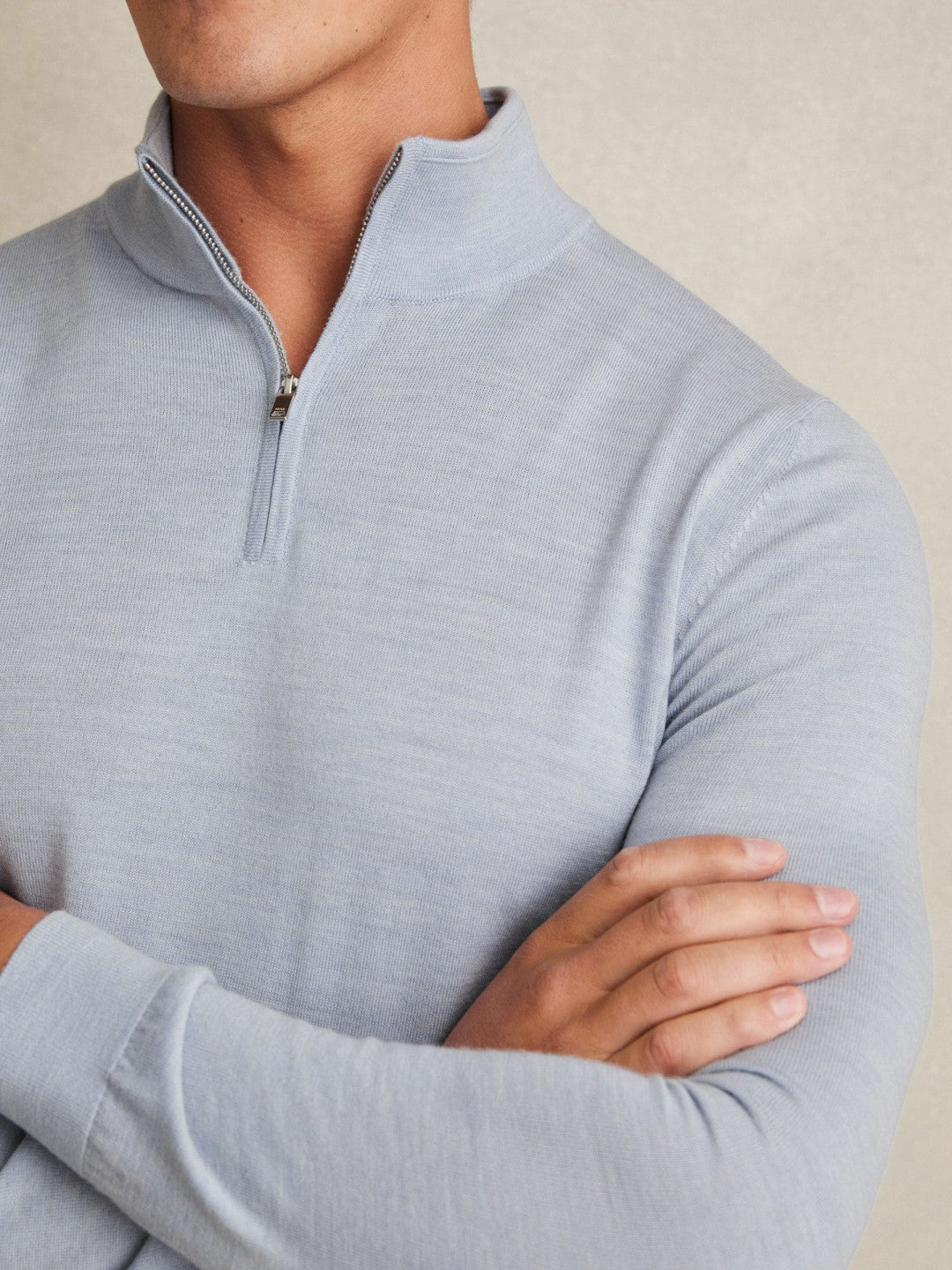 Reiss | Merino Wool Half-Zip Jumper in Soft Blue