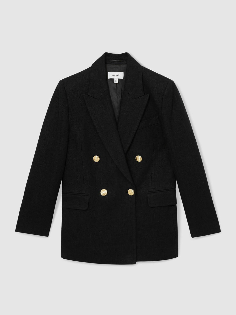 Reiss | Petite Oversized Double-Breasted Blazer Linen-Blend in Black