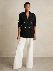 Reiss | Petite Oversized Double-Breasted Blazer Linen-Blend in Black
