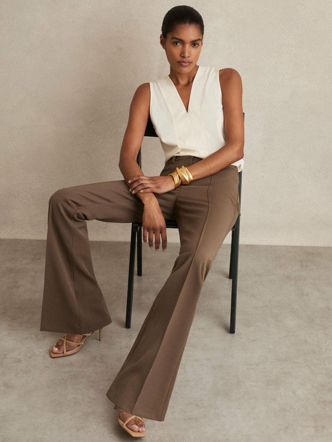 Reiss | Flared Suit Trousers in Mink Neutral